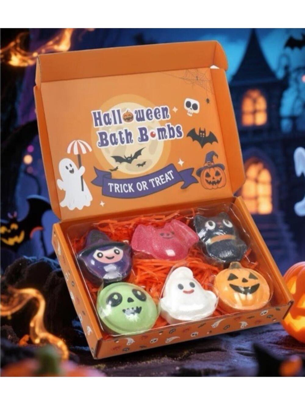 Halloween Bath Bomb Gift Set 6-Pack Spooky Scented Ghost Pumpkin Bath Fizz, New